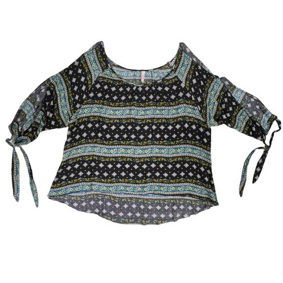 True Light Boho Floral Mixed Print Split Sleeve Cold Shoulder Top Blouse - Picture 1 of 16